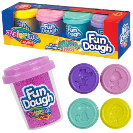 Masa plastyczna Colorino Fun Dough, 4 kolory x 56g, Pastel z brokatem - 2
